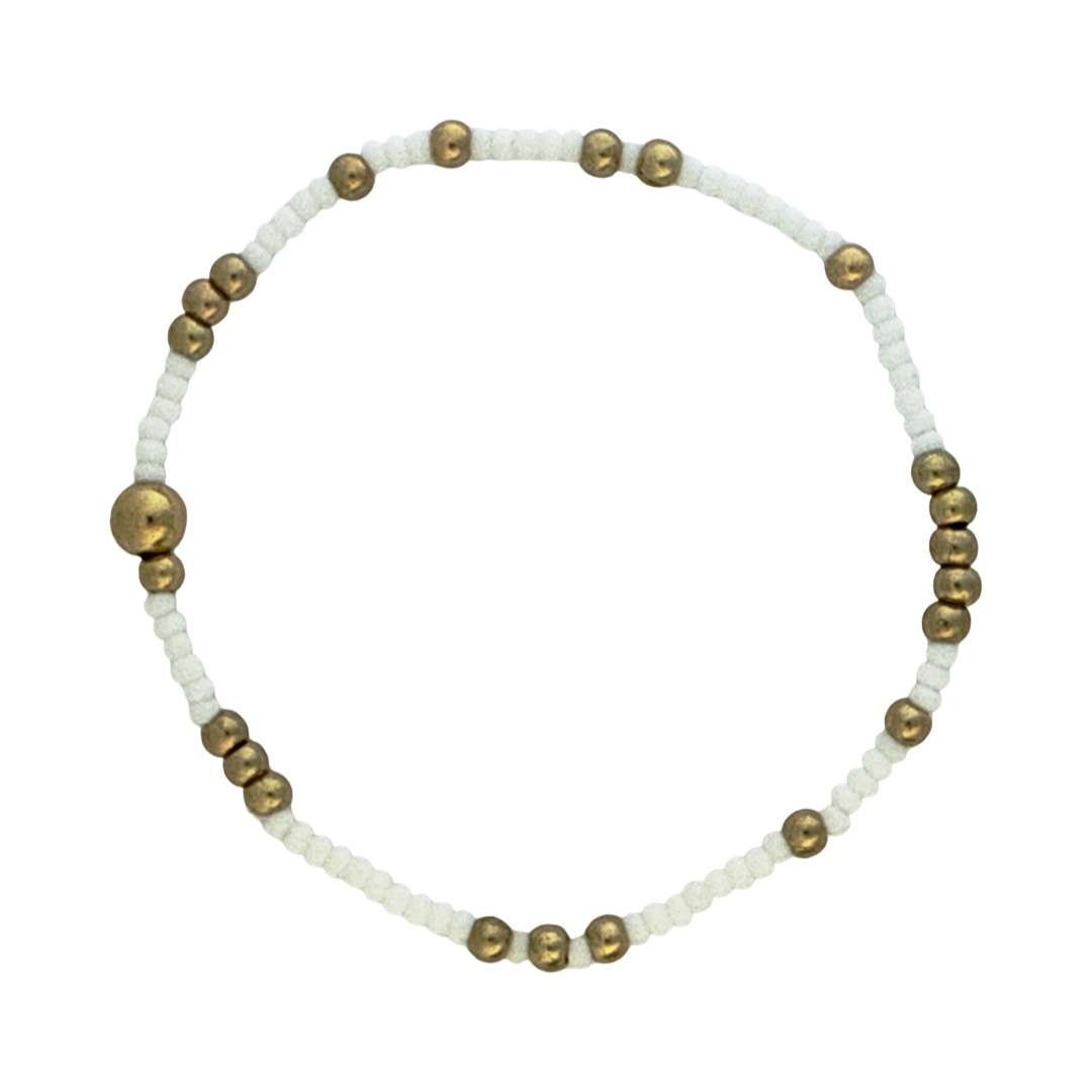 Fashion 404053 <br> Fashion bracelet 18K goldplated brass bead 3mm w/ seed beads w/5mm center, alternating - white - set of 6 - Image 1