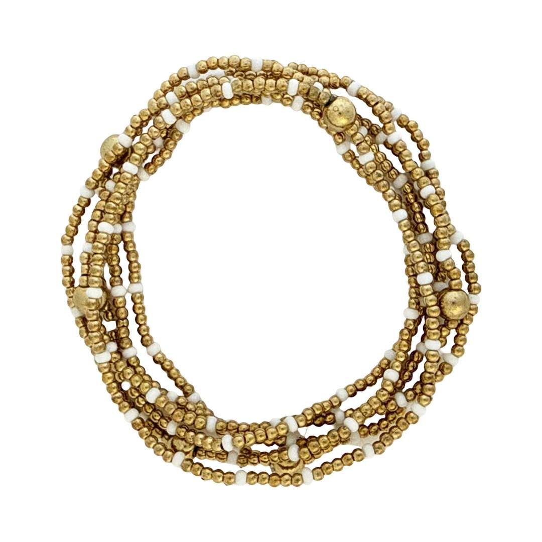 Fashion 404054 <br> Fashion bracelet 18K goldplated brass bead 3mm w/ seed beads w/5mm center - white - set of 6 - Image 2