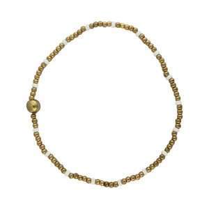 Fashion 404054 <br> Fashion bracelet 18K goldplated brass bead 3mm w/ seed beads w/5mm center - white - set of 6