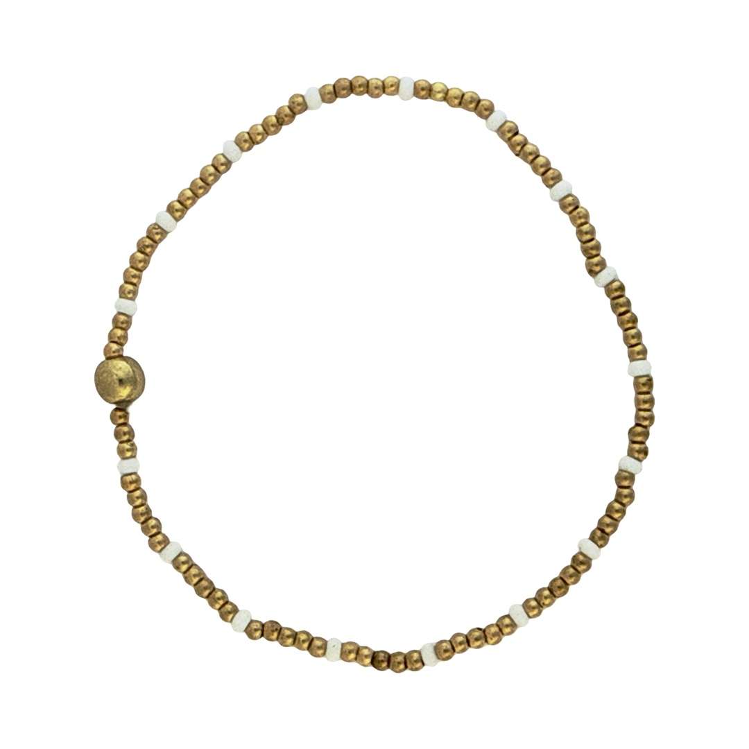Fashion 404054 <br> Fashion bracelet 18K goldplated brass bead 3mm w/ seed beads w/5mm center - white - set of 6 - Image 1