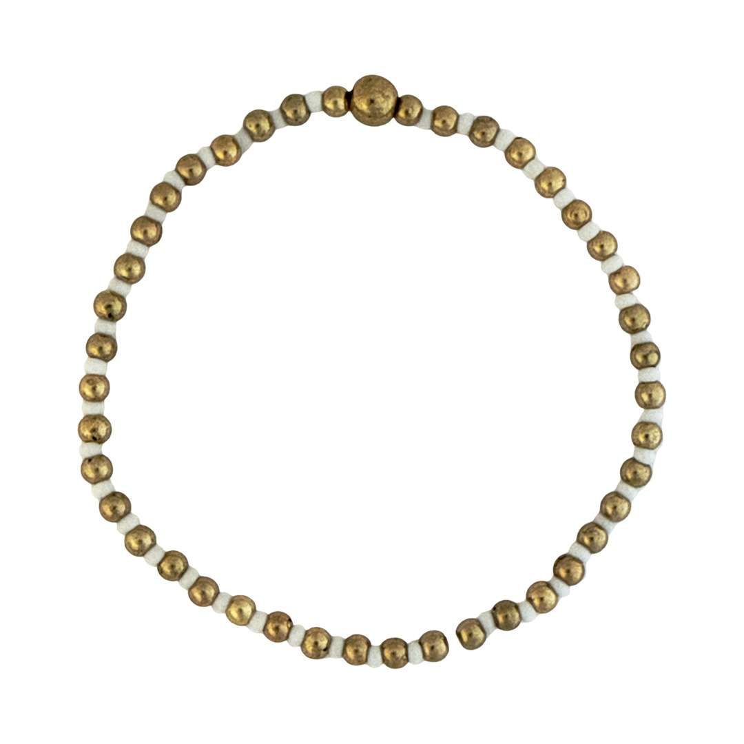 Fashion 404055 <br> Fashion bracelet 18K goldplated brass bead 3mm w/ seed beads w/5mm center, alternating - white - set of 6 - Image 1