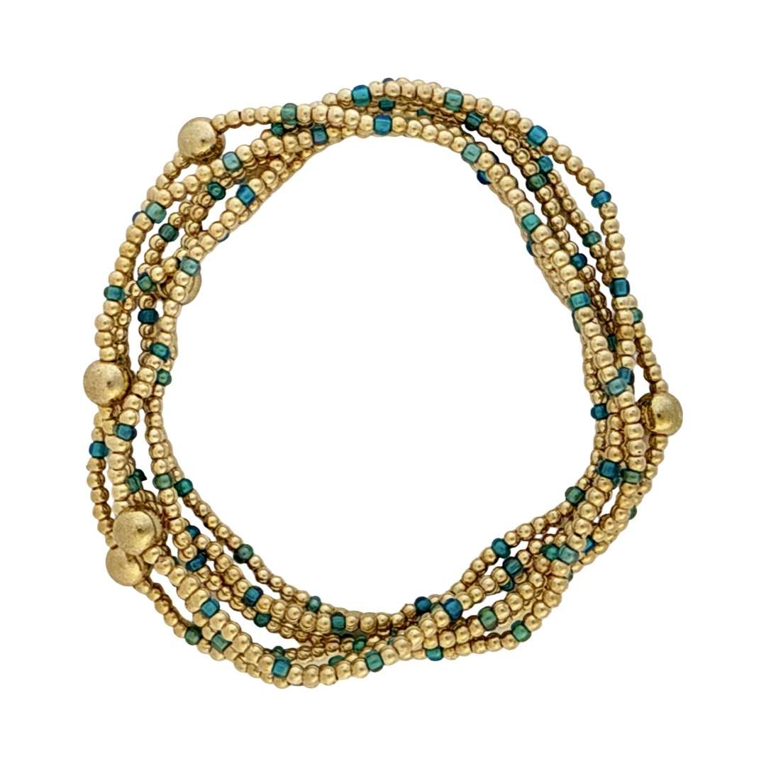 Fashion 404056 <br> Fashion bracelet 18K goldplated brass bead 3mm w/ seed beads w/5mm center, alternating - blue - set of 6 - Image 2