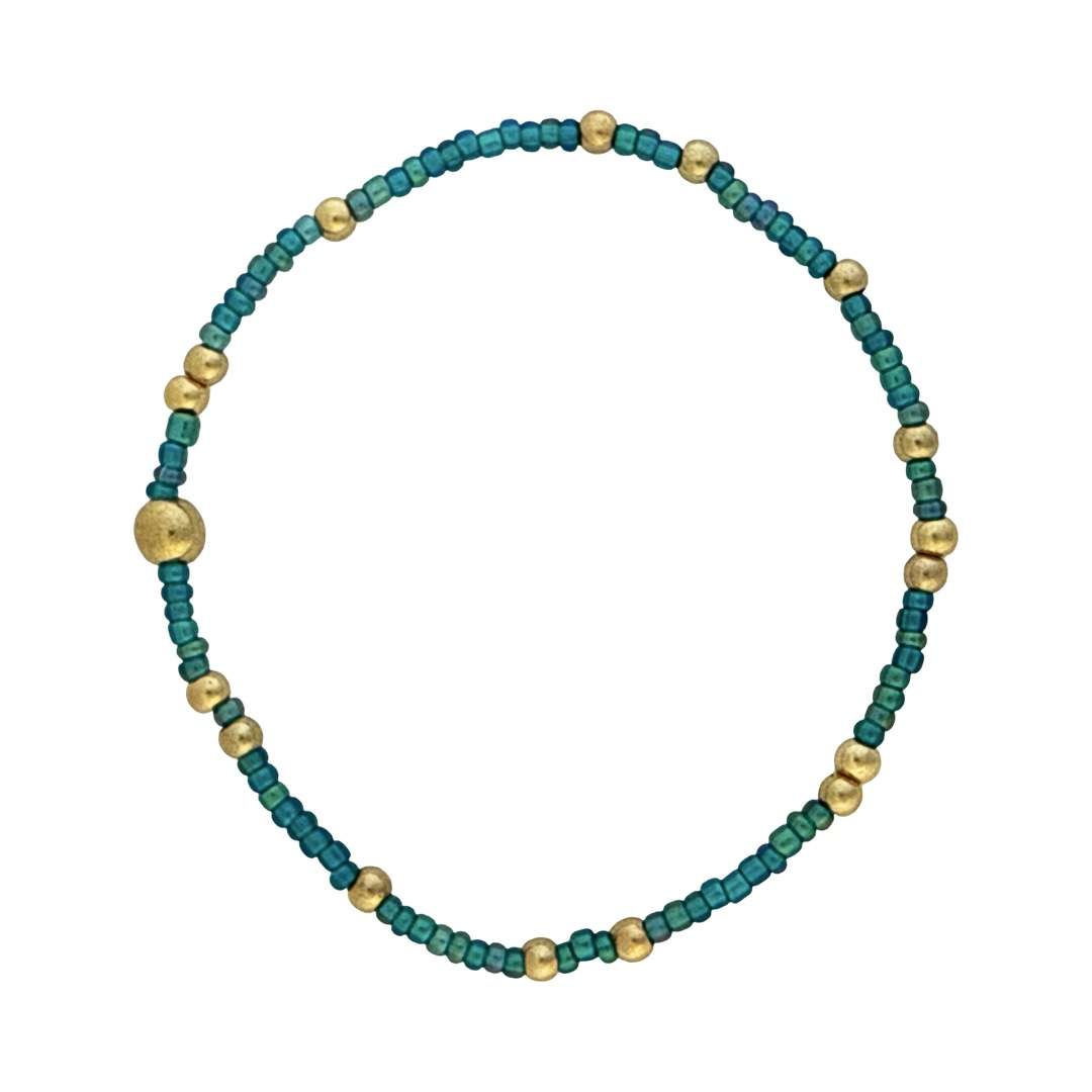 Fashion 404057 <br> Fashion bracelet 18K goldplated brass bead 3mm w/ seed beads w/5mm center - blue - set of 6 - Image 1
