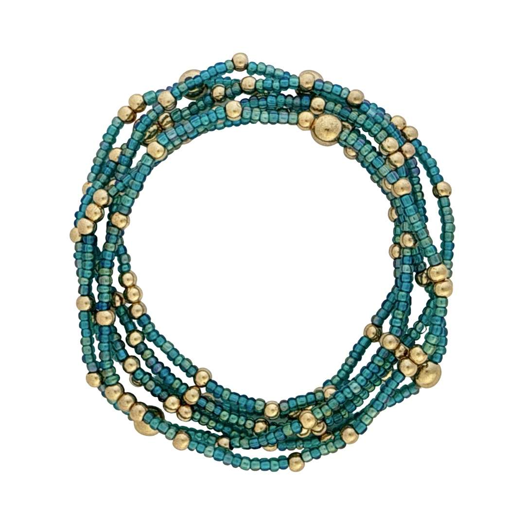 Fashion 404057 <br> Fashion bracelet 18K goldplated brass bead 3mm w/ seed beads w/5mm center - blue - set of 6 - Image 2