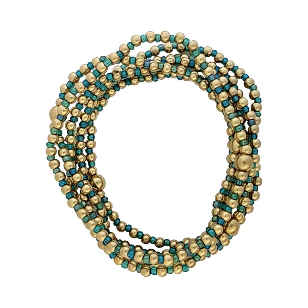Fashion 404058 <br> Fashion bracelet with seed beads, alternating with 18K goldplated brass beads - blue - set of 6 - Image 2