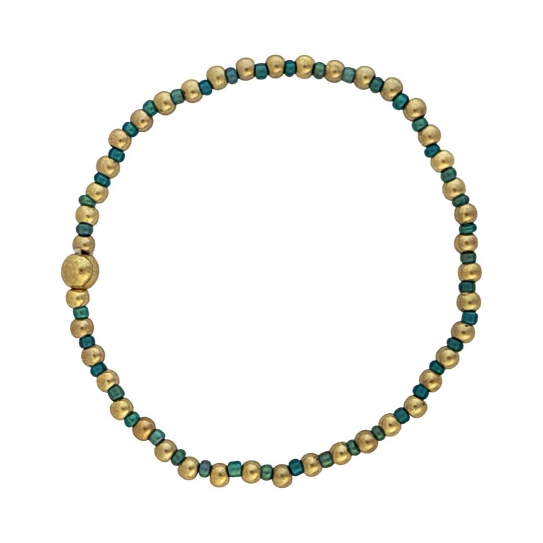 Fashion 404058 <br> Fashion bracelet with seed beads, alternating with 18K goldplated brass beads - blue - set of 6 - Image 1