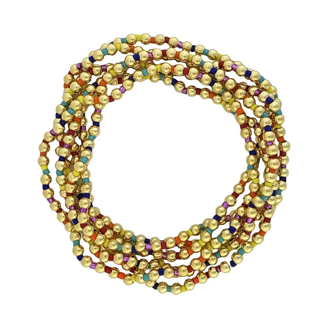 Fashion 404059 <br> Fashion bracelet 18K goldplated brass bead 3mm alternating w/ heishi - multicolor - set of 6 - Image 2