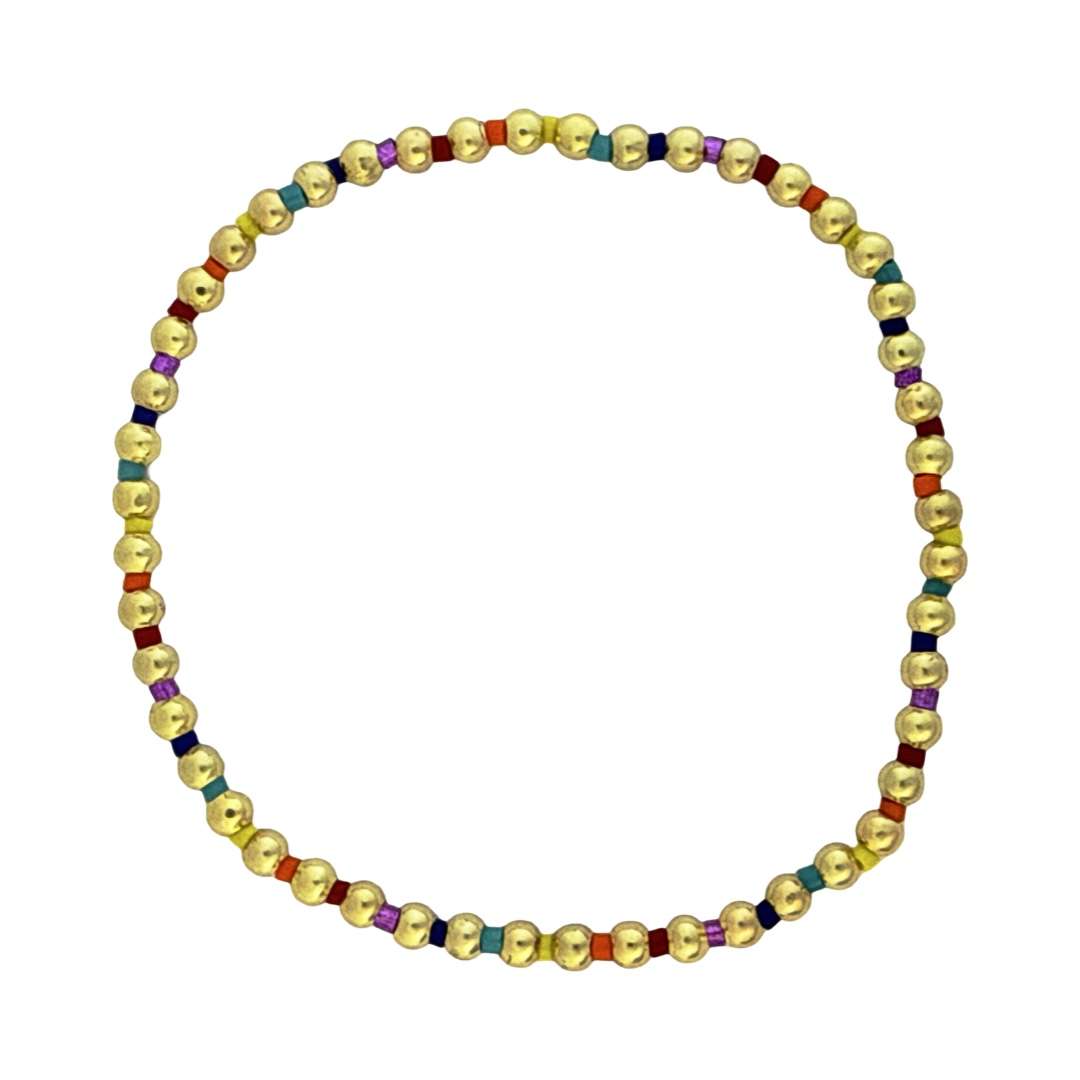 Fashion 404059 <br> Fashion bracelet 18K goldplated brass bead 3mm alternating w/ heishi - multicolor - set of 6 - Image 1