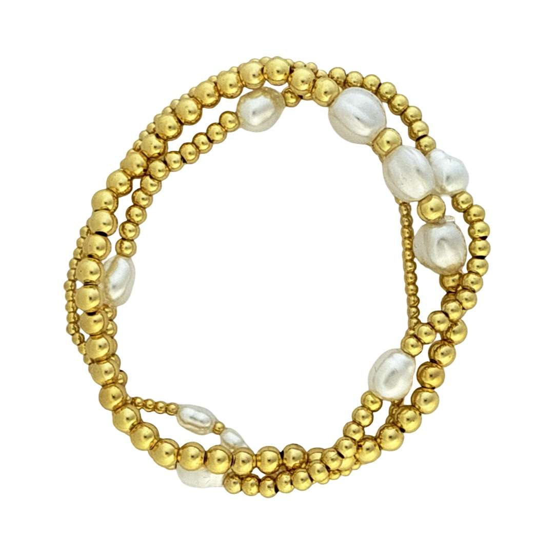 Fashion 404063 <br> Fashion bracelet 18K goldplated brass beads w/ various pearl styles - set of 3 - Image 1