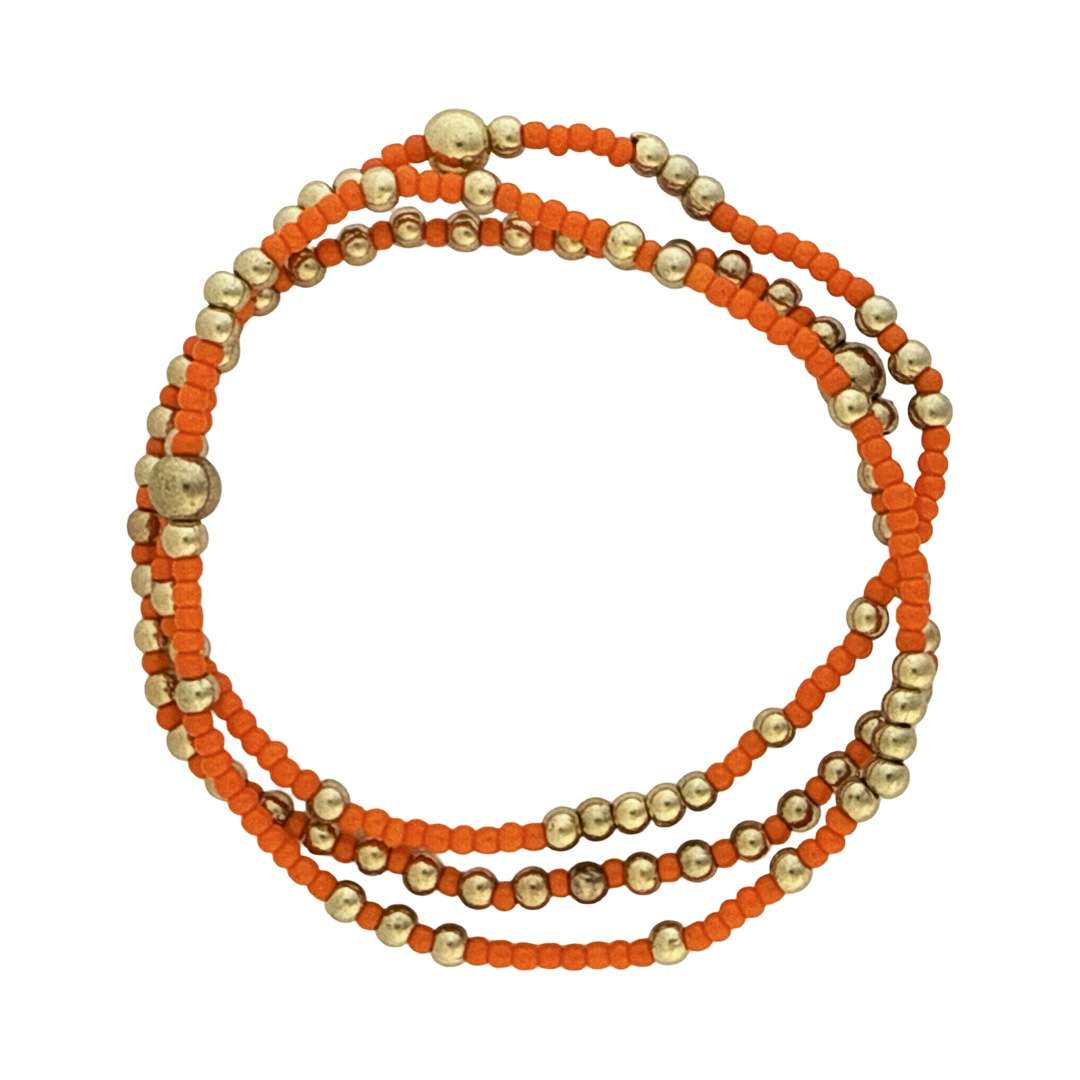 Fashion 404066 <br> Fashion bracelet 18K goldplated brass & seed beads - orange - set of 3 - Image 1