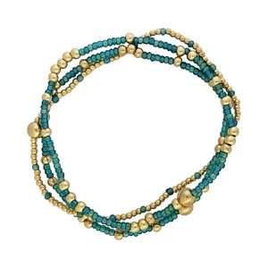 Fashion 404070 <br> Fashion bracelet 18K goldplated brass & seed beads - blue - set of 3