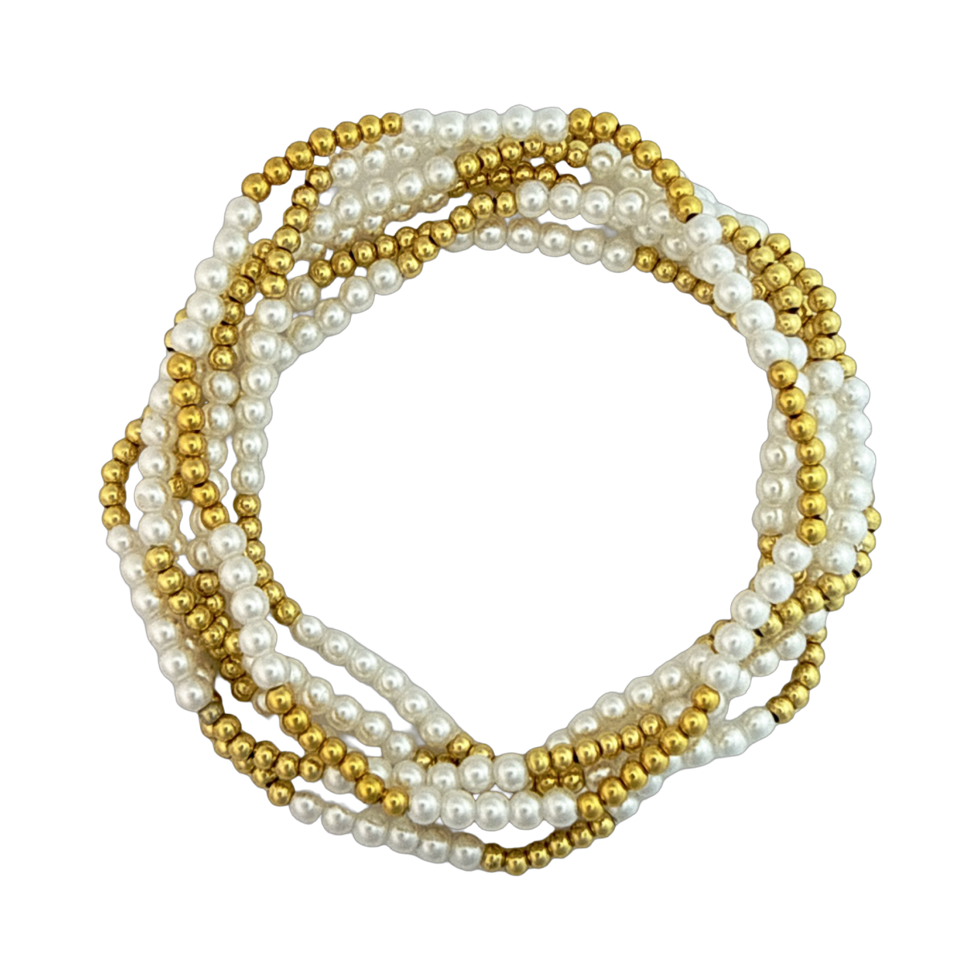 Fashion 404027 <br> Fashion bracelet 3mm pearls + 2.5mm gold plated brass - set of 6 - Image 2
