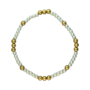 Fashion 404028 <br> Fashion bracelet 3mm pearls + 4mm brass gold plated - set of 6