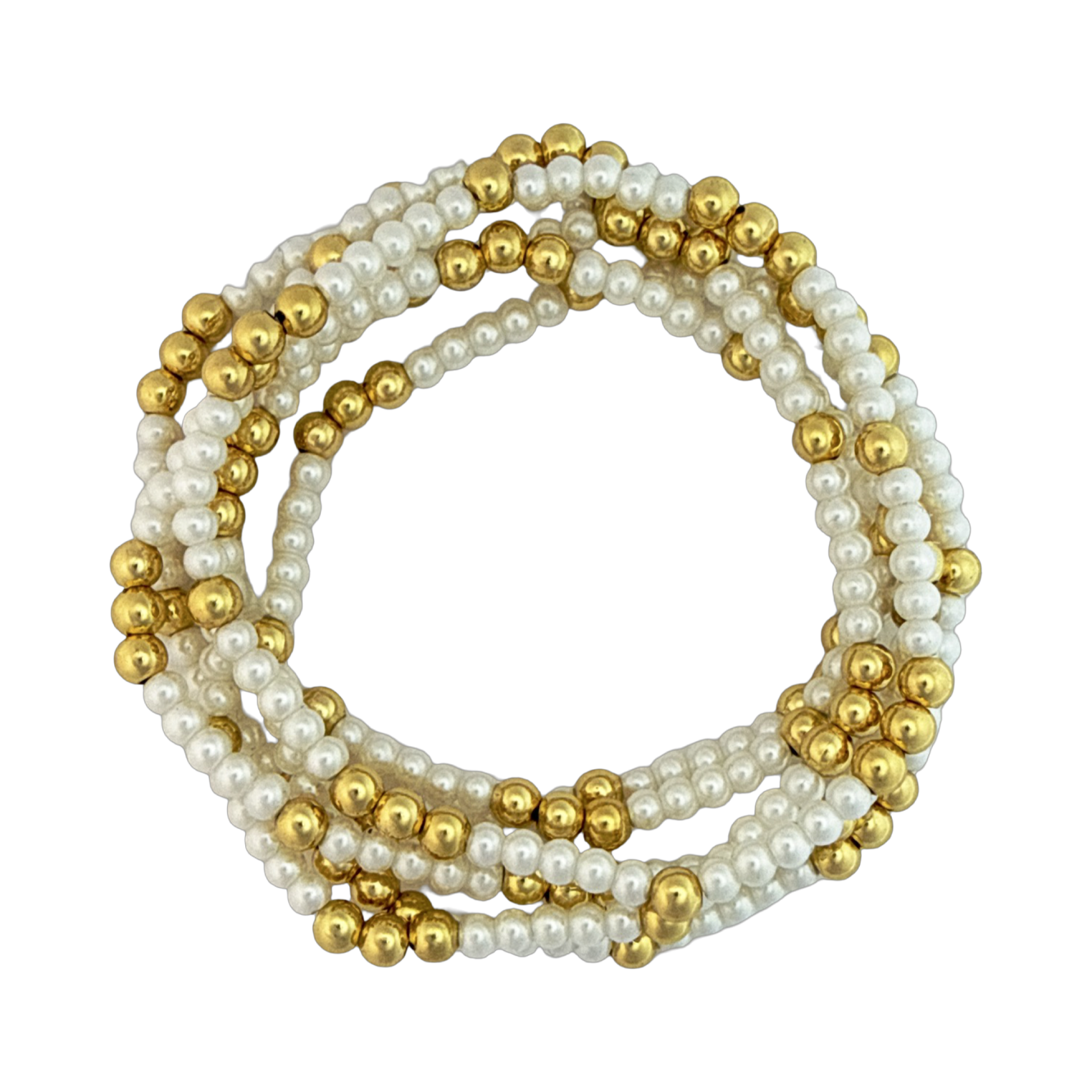 Fashion 404028 <br> Fashion bracelet 3mm pearls + 4mm brass gold plated - set of 6 - Image 2