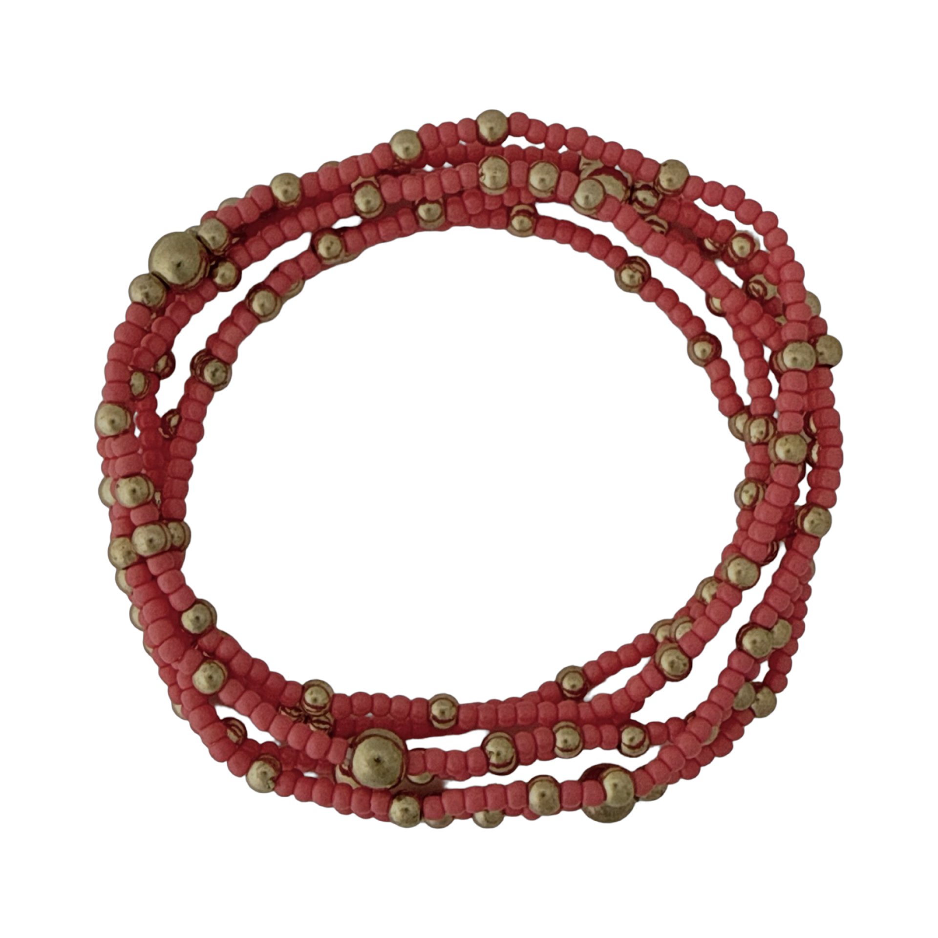 Fashion 404043 <br> Fashion bracelet 18K goldplated brass bead 3mm w/ seed beads w/5mm center, alternating - coral - set of 6 - Image 2