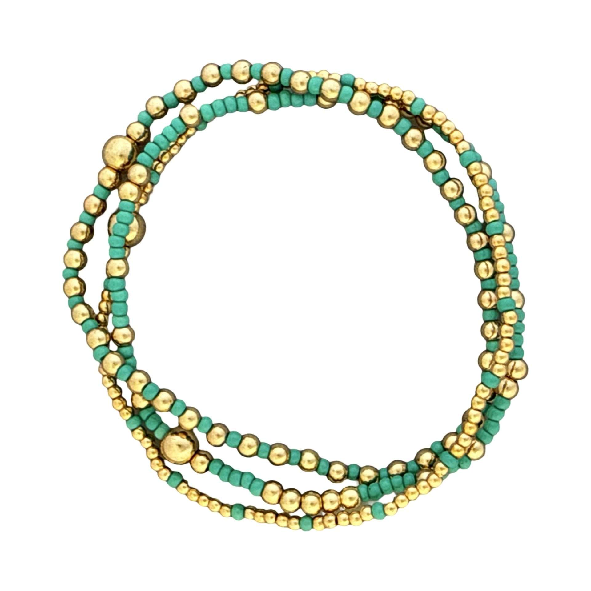 Fashion 404067 <br> Fashion bracelet 18K goldplated brass & seed beads - turquoise - set of 3 - Image 1