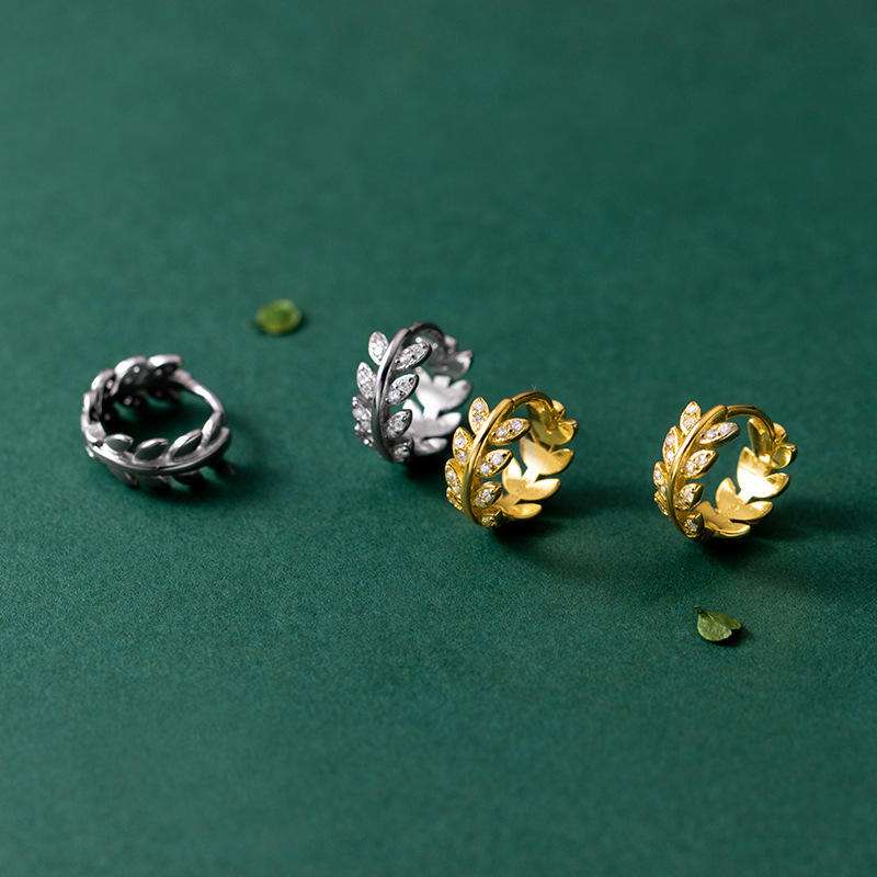 Close-Out-27309<br>huggie leaves w/ clear CZ's .925 RP - Image 5