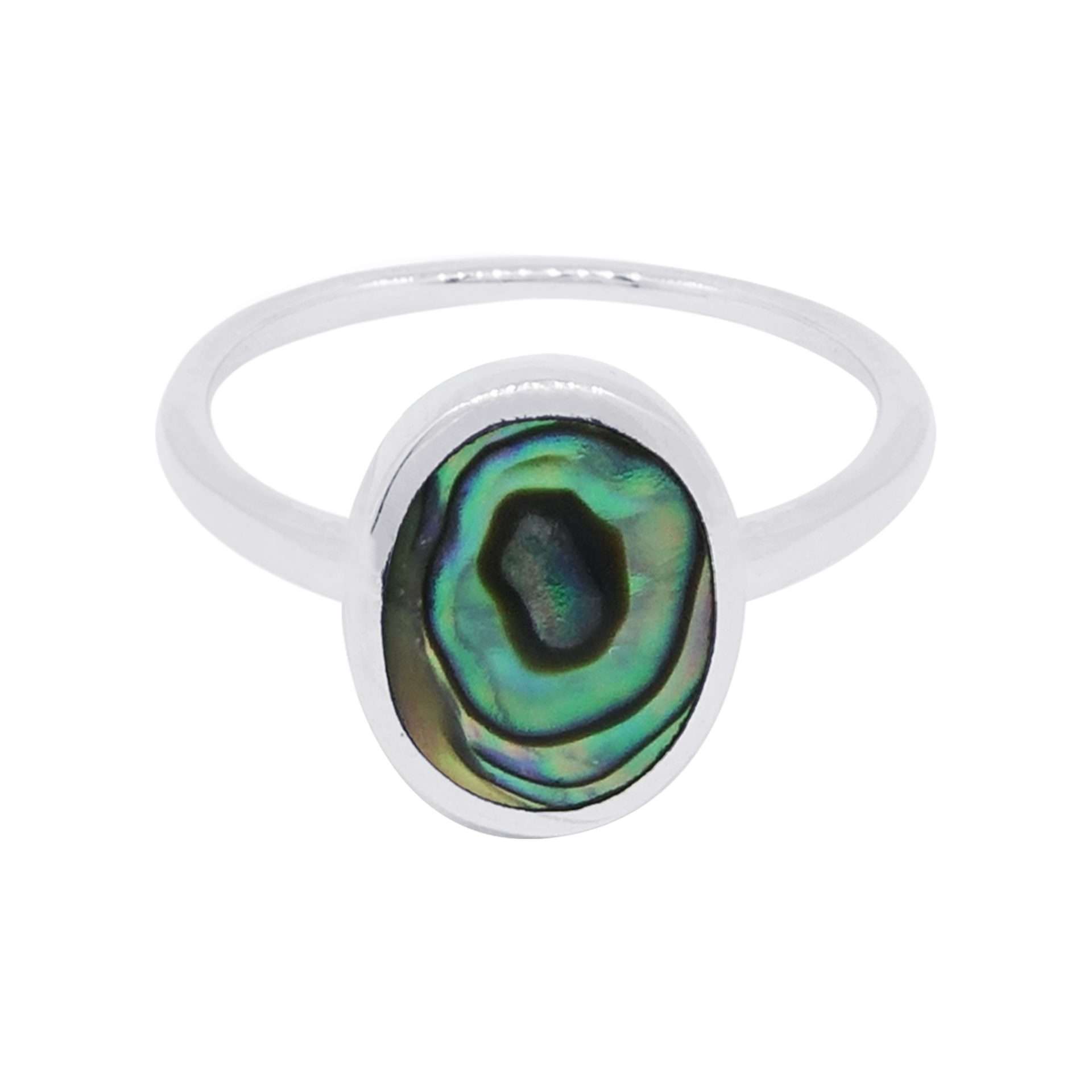 10489<br>ring 8mm round framed ABALONE  .925 - Image 1
