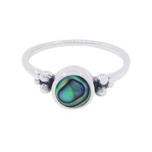 10492<br>ring 6mm round framed w/ 3dot design ABALONE .925