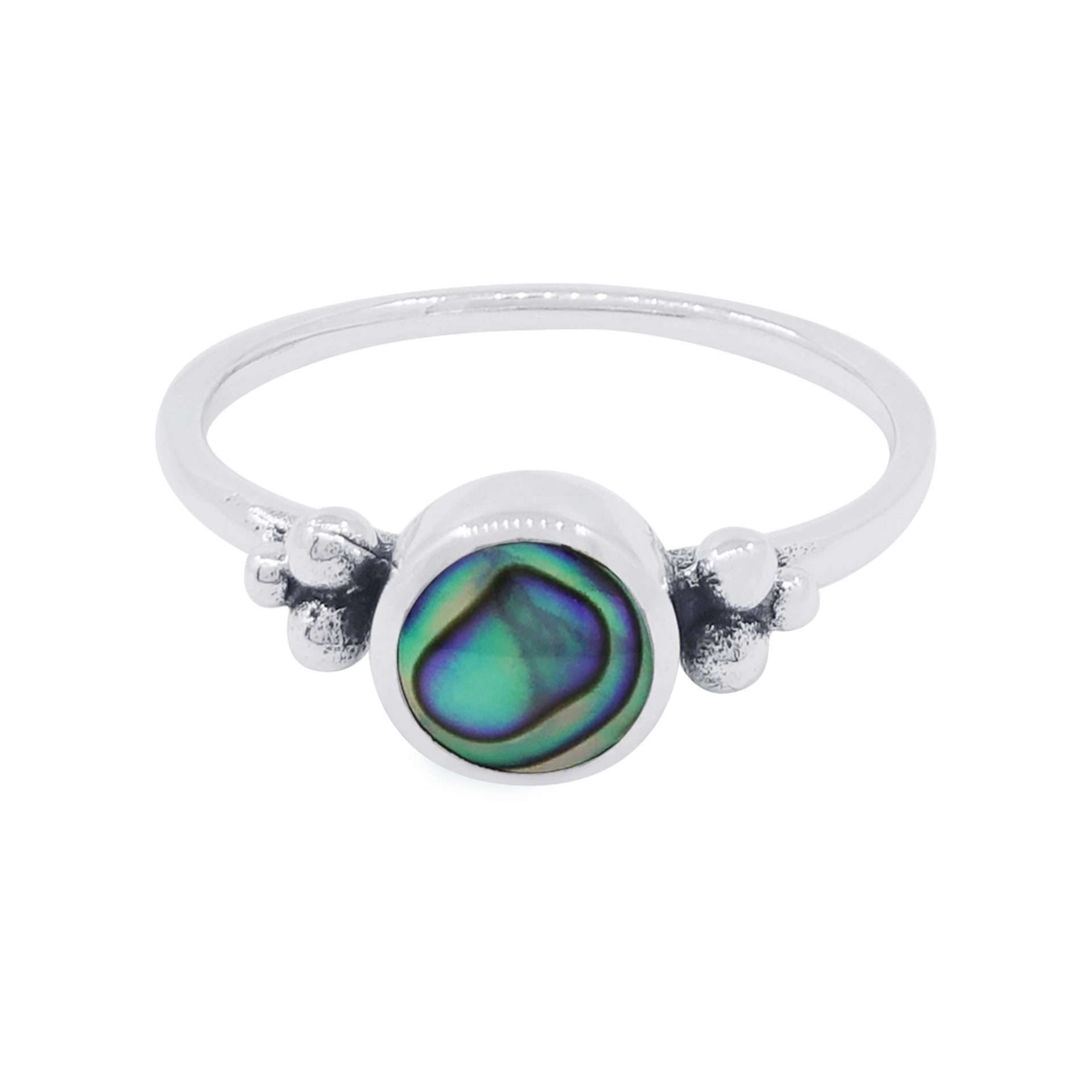 10492<br>ring 6mm round framed w/ 3dot design ABALONE .925 - Image 1