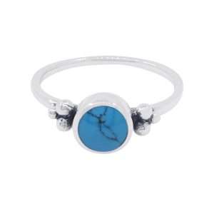10494<br>ring 6mm round framed w/ 3dot design Reconstituted TQ .925