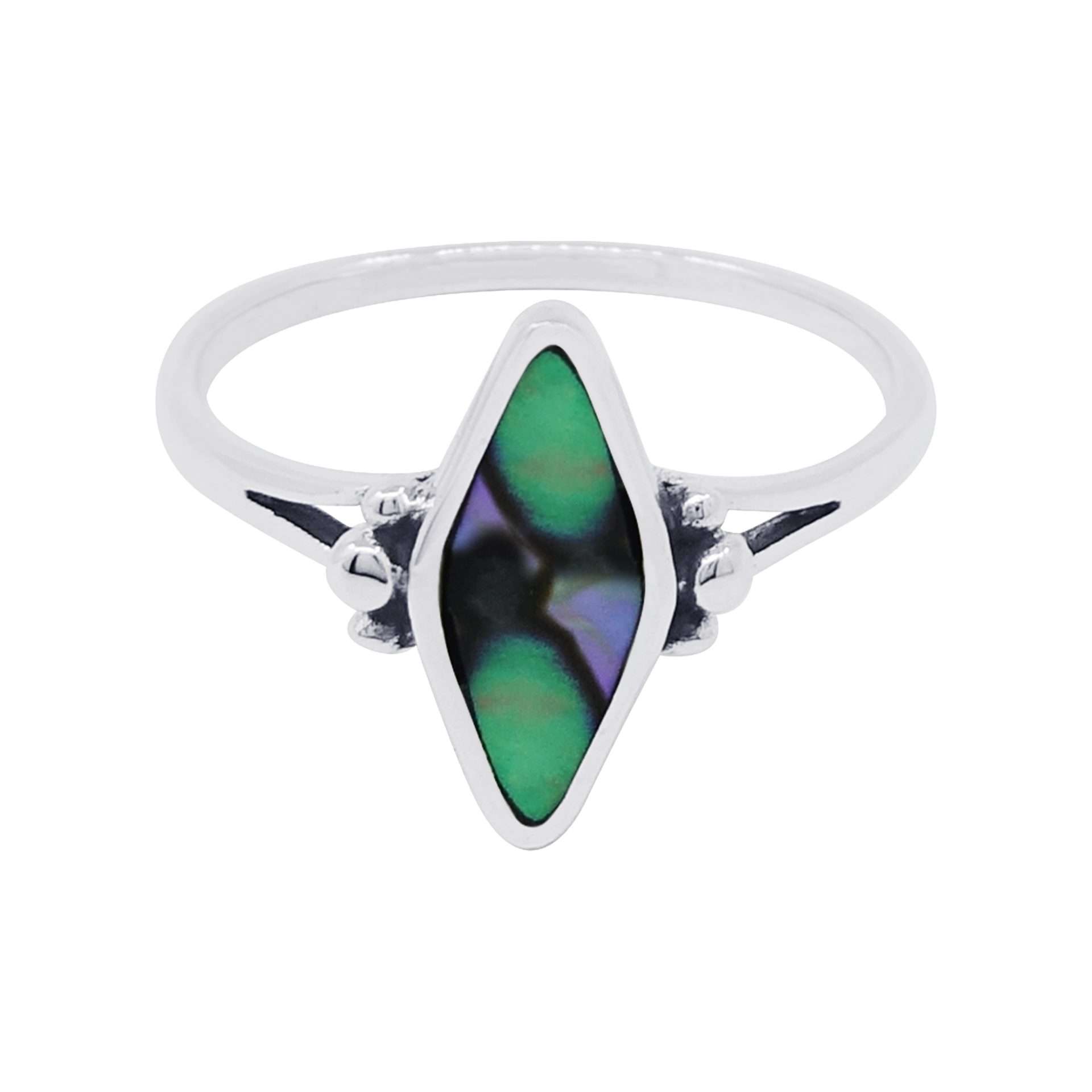 10495<br>ring 7X14mm marquise framed ABALONE w/ 3 dot design .925 *5-9 - Image 1
