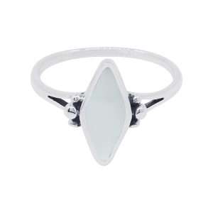 10496<br>ring 7X14mm marquise framed MOTHER OF PEARL w/ 3 dot design  .925 *5-9