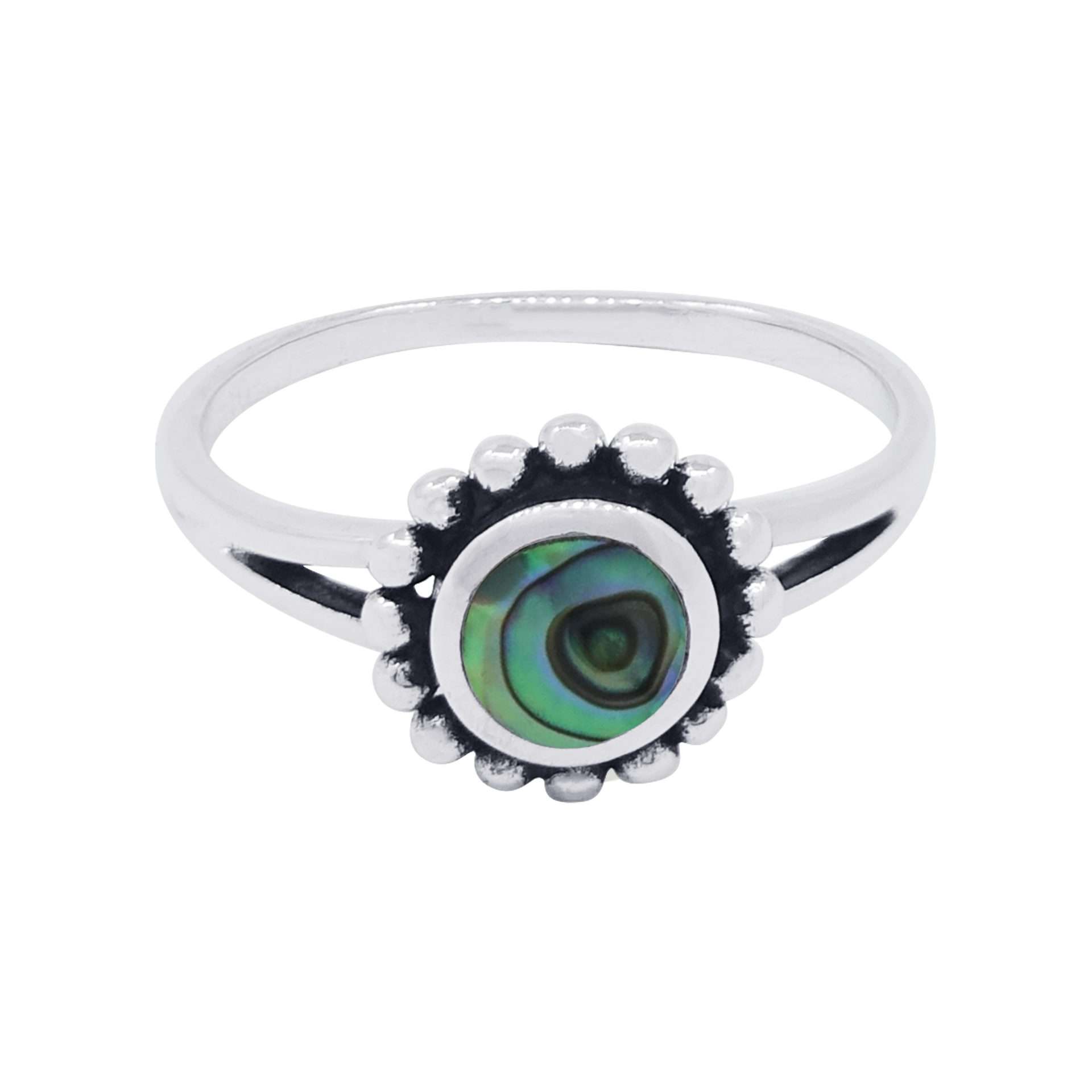 10498<br>ring 6mm rd beaded frame ABALONE  .925 - Image 1
