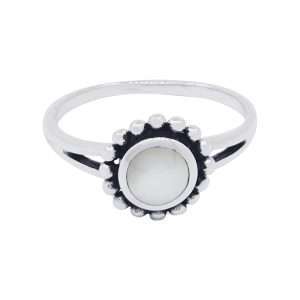 10499<br>Ring 6mm rd beaded frame MOTHER OF PEARL .925