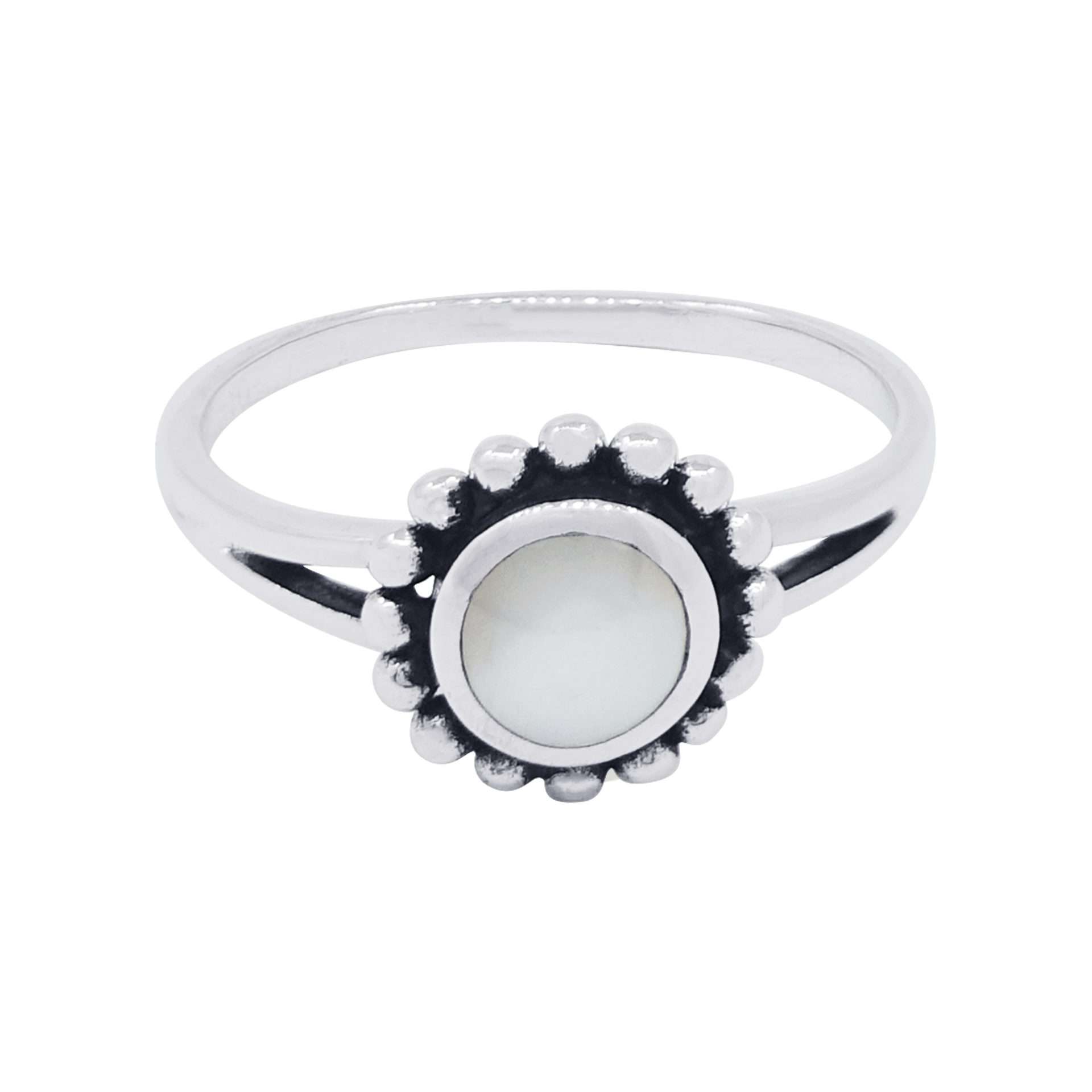 10499<br>Ring 6mm rd beaded frame MOTHER OF PEARL .925 - Image 1