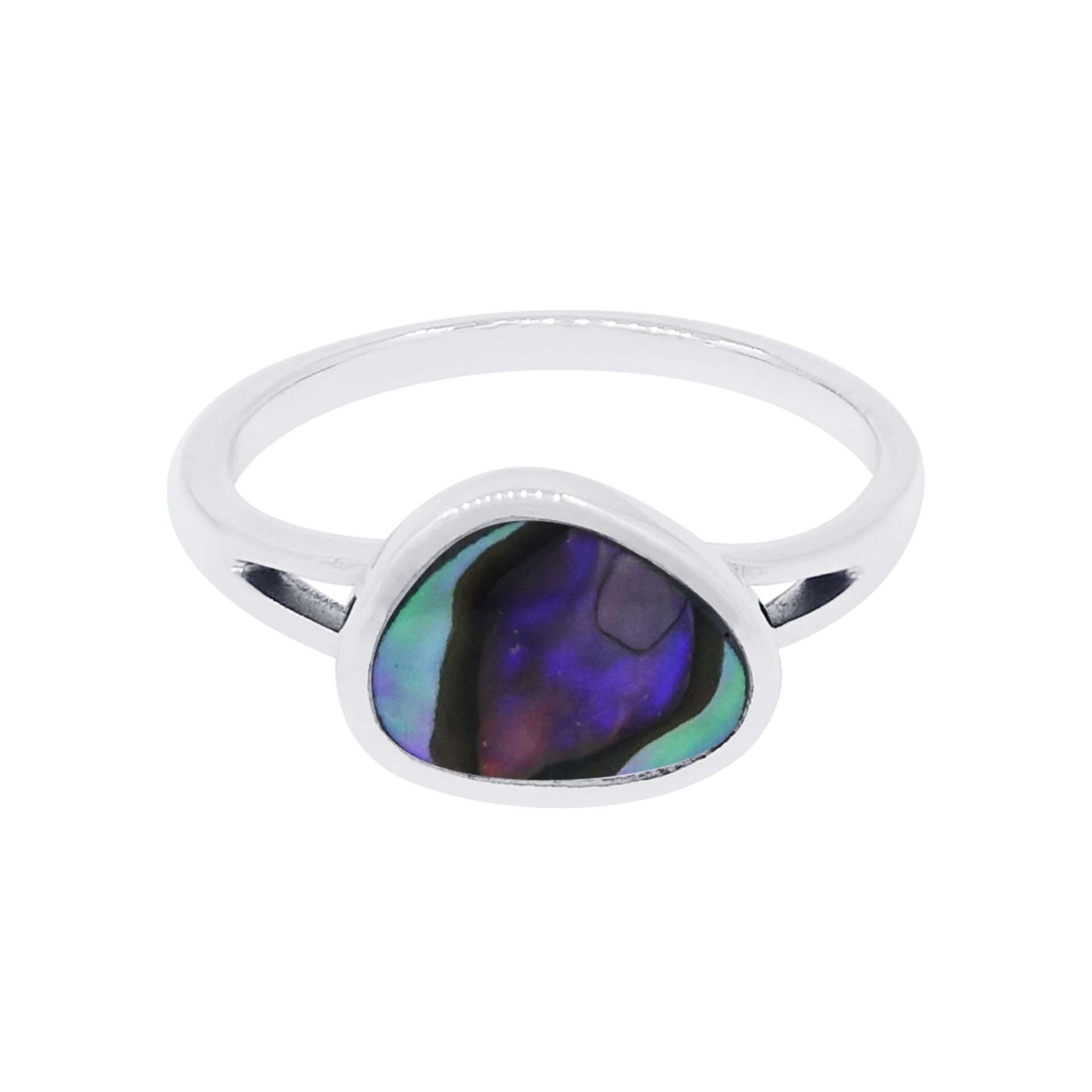 10501<br>ring rounded triangle beaded frame ABALONE .925 - Image 1