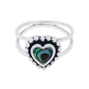 10513<br>ring 10x10 mm bead framed heart  2-band ABALONE  .925