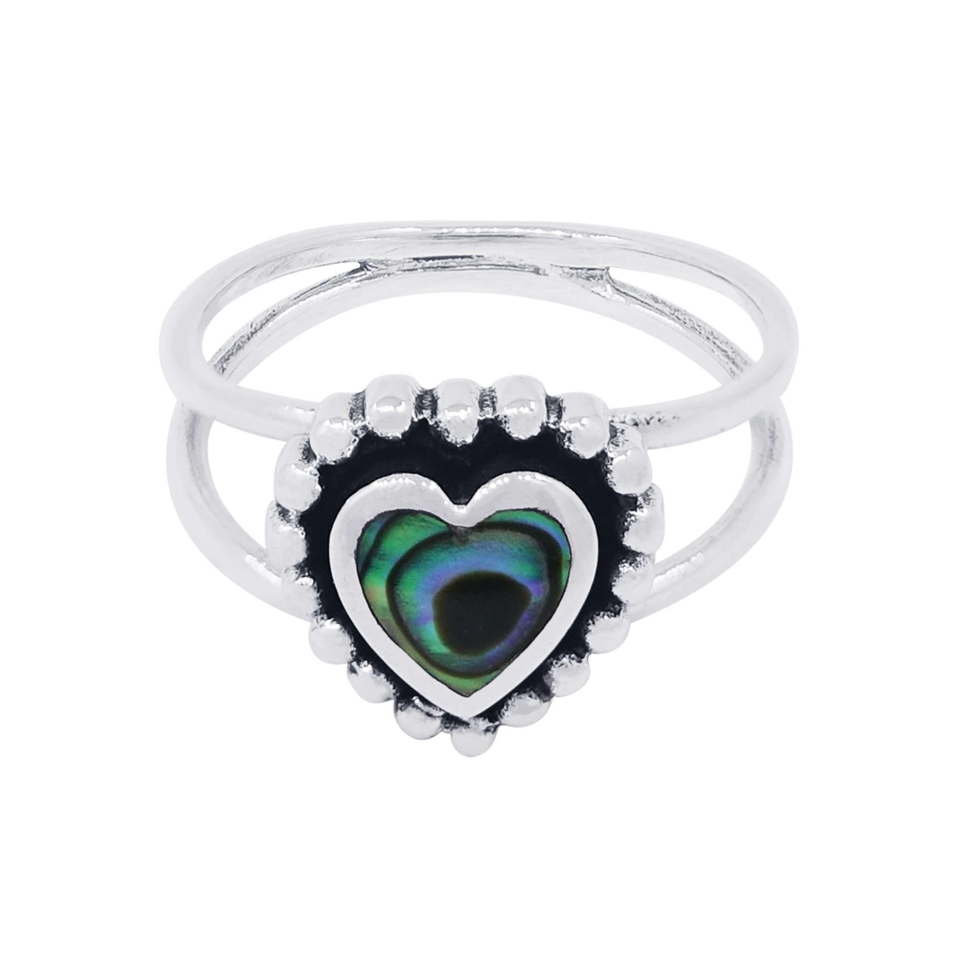 10513<br>ring 10x10 mm bead framed heart  2-band ABALONE  .925 - Image 1