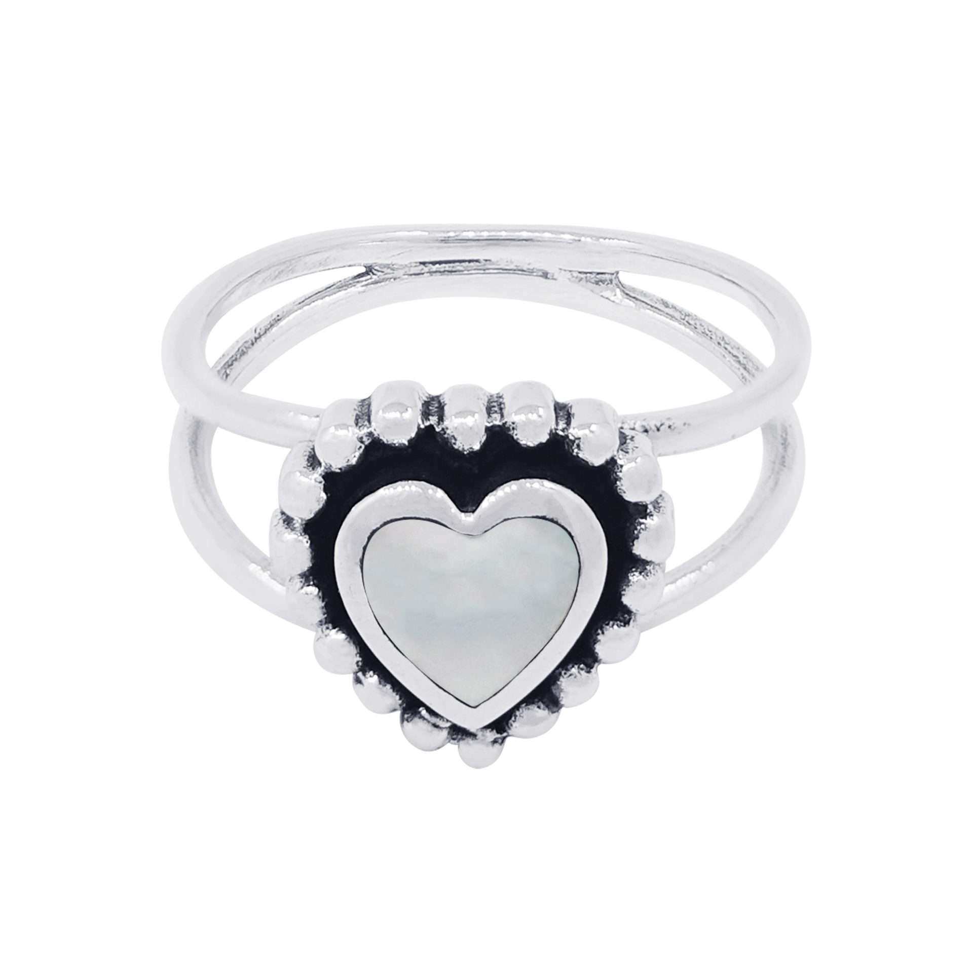 10514<br>ring 10x10 mm bead framed heart  2-band MOTHER OF PEARL  .925 - Image 1