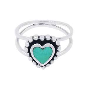 10515<br>ring 10x10 mm bead framed heart 2-band Reconstituted TQ .925
