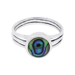 10516<br>ring 8mm rd framed 3-band ABALONE  .925 *5-9