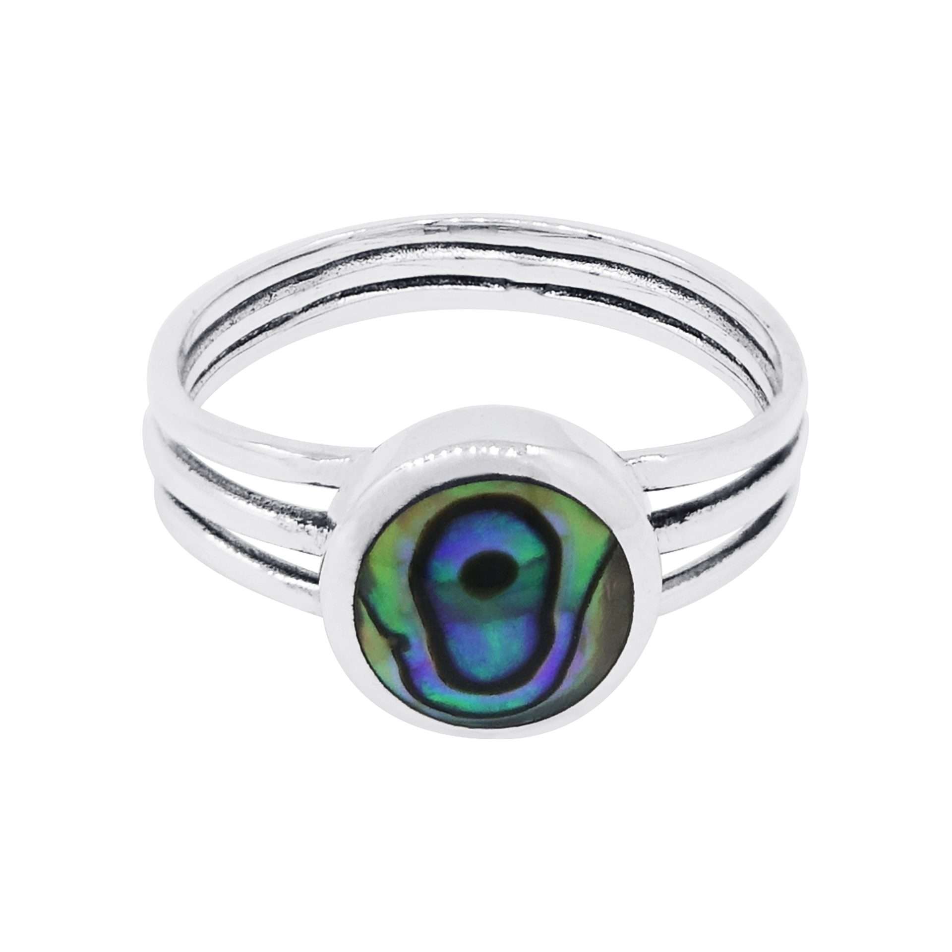 10516<br>ring 8mm rd framed 3-band ABALONE  .925 *5-9 - Image 1