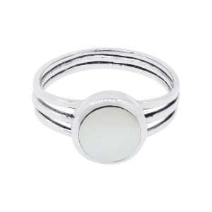 10517<br>ring 8mm rd framed 3-band MOTHER OF PEARL Sterling Silver *5-9