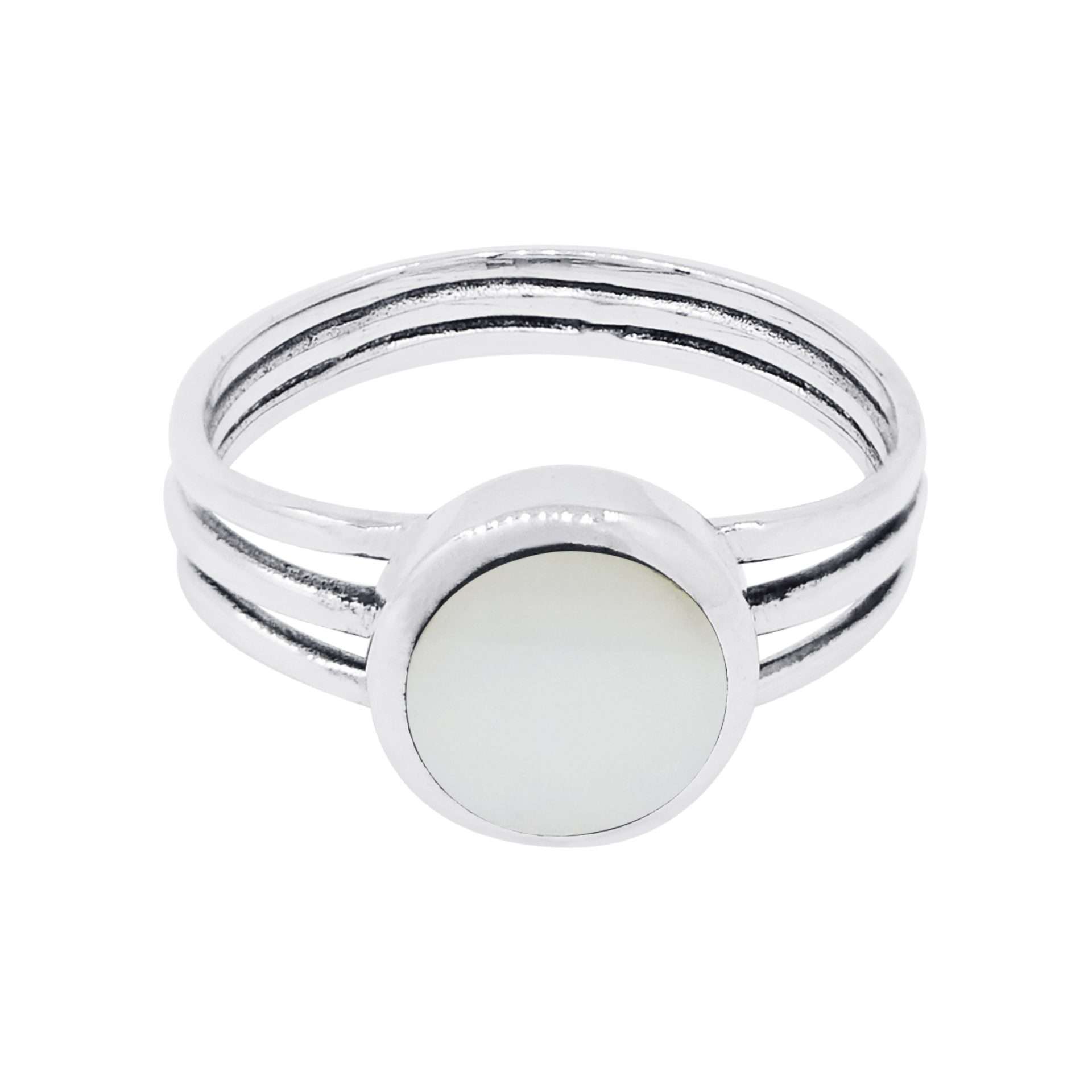 10517<br>ring 8mm rd framed 3-band MOTHER OF PEARL  Sterling Silver *5-9 - Image 1