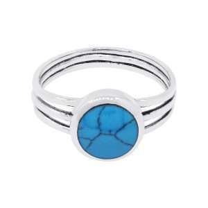 10518<br>ring 8mm rd framed 3-band RECONSTITUTED TQ .925