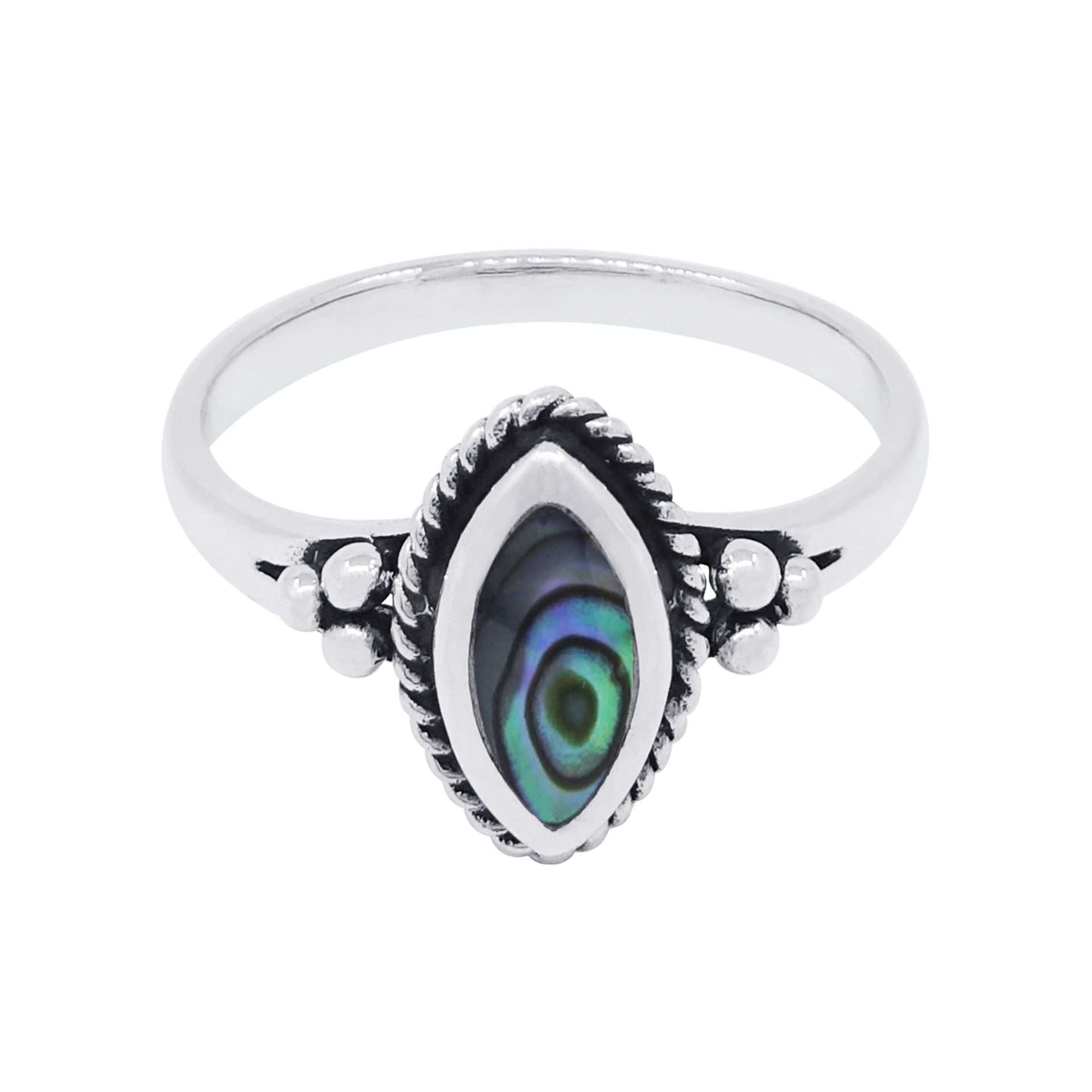 10519<br>ring 7x11mm marquise rope framed ABALONE  Sterling Silver *5-9 - Image 1