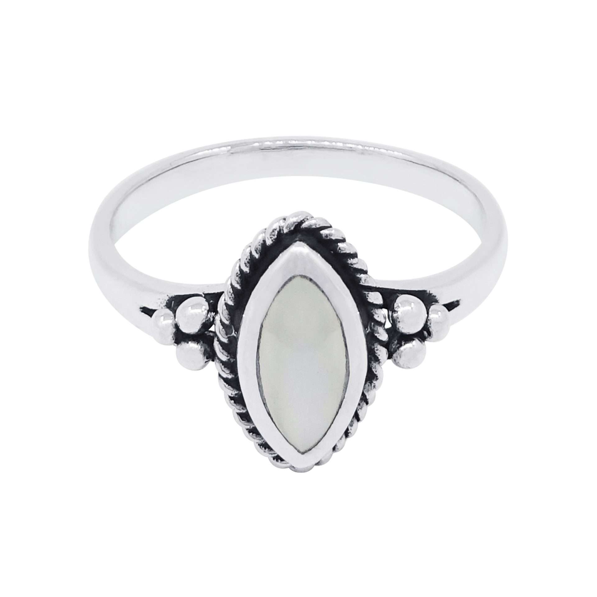 10521<br>ring 7x11mm marquise rope framed MOTHER OF PEARL  .925 - Image 1