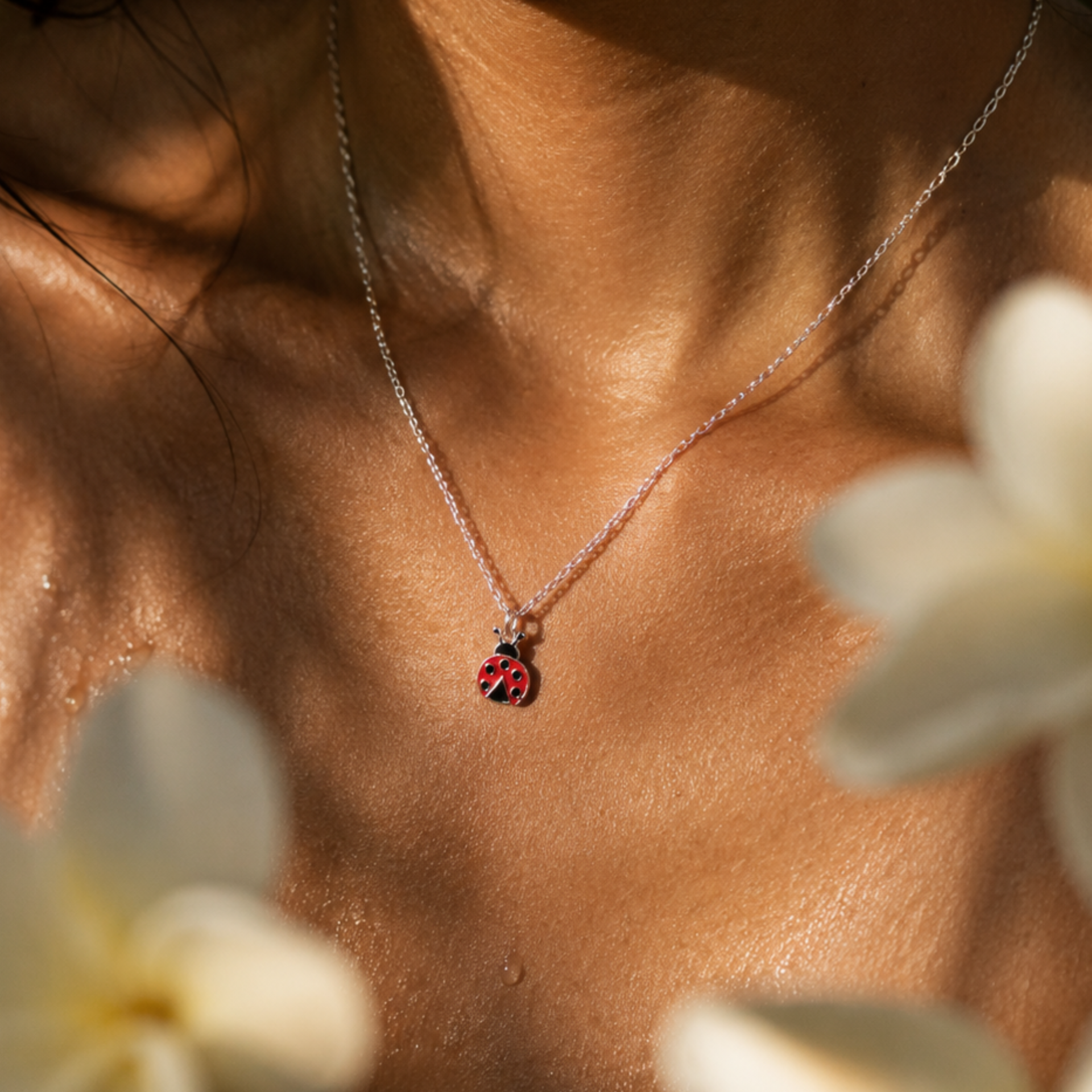 58022<br>necklace 6x8 enamel ladybug 14"+2"ext .925 E-coat - Image 2