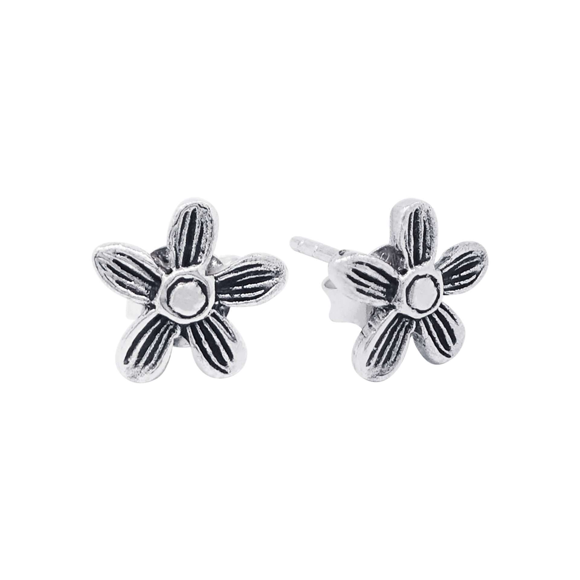 23129<br>ear stud 5 petal flower w/texture 925 - Image 1