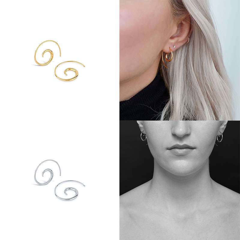 23346<br>earring spiral line whirlpool hoop .925 Rhodium Plated - Image 4