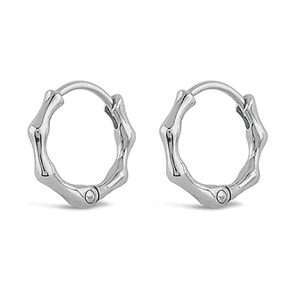 Close-Out-23348<br>earring bamboo shape 20 mm hoop w/ CZ's Sterling Silver