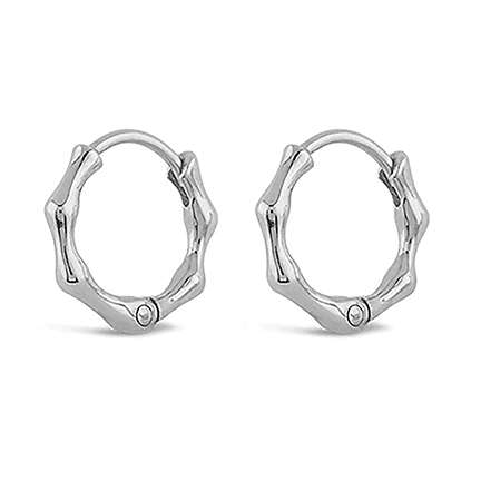 Close-Out-23348<br>earring bamboo shape 20 mm hoop w/ CZ's  Sterling Silver - Image 1