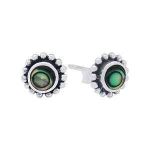 23527<br>ear stud 7mm beaded bezel ABALONE .925 - Sold in 2's
