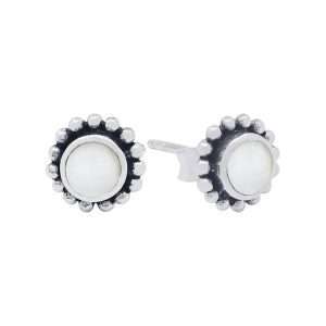 23528<br>ear stud 7mm beaded bezel MOTHER OF PEARL .925 - Sold in 2'S