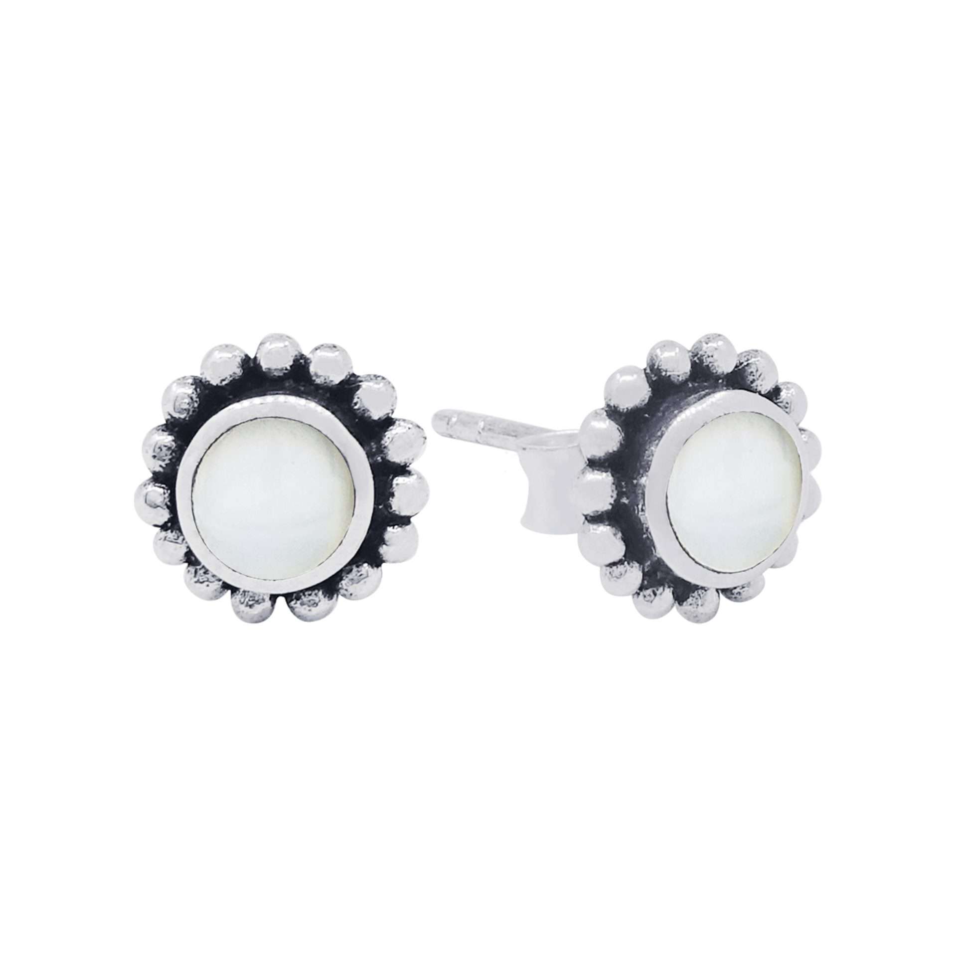 23528<br>ear stud 7mm beaded bezel MOTHER OF PEARL .925 - Sold in 2'S - Image 1